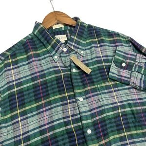NEW J.Crew Slim Irish Linen Button Down Shirt Mens Large Green Plaid Long Sleeve